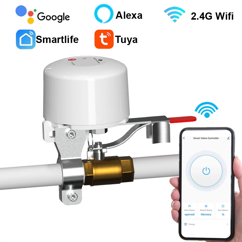 Válvula inteligente de Gas y agua con WiFi, temporizador de Control automático de encendido y apagado, compatible con Alexa y asistente de Google, Tuya, DN15, DN20