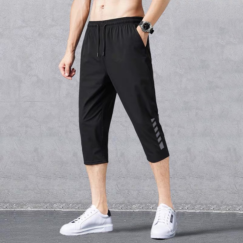 2024 sommer männer Shorts Atmungsaktive Gestreckt Nylon Eis Seide 3/4 Kurze Capris Hosen Sport Reithose Plus Größe Casual Shorts männlichen