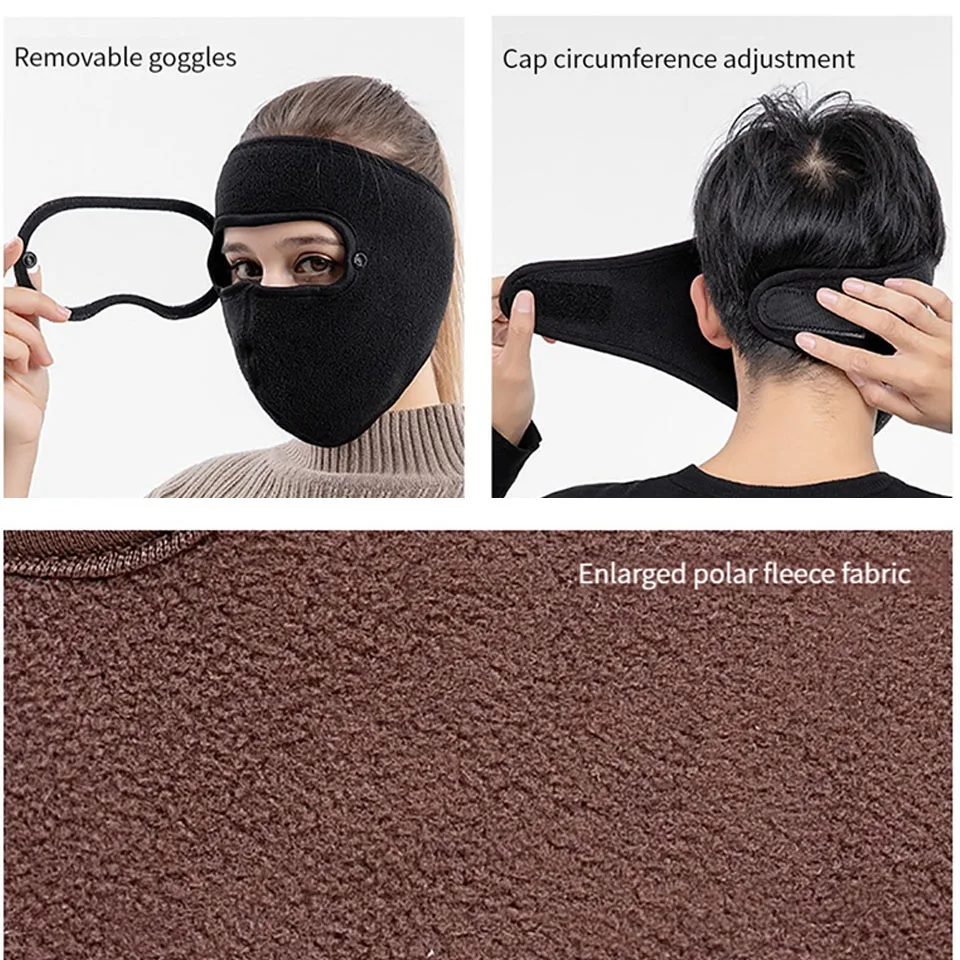 ฤดูหนาวขนแกะ Face Shield หมวกแว่นตา Anti-FOG Windproof สกีอุ่นขี่จักรยานหน้ากาก Breathable กีฬากลางแจ้ง Balaclava Unisex