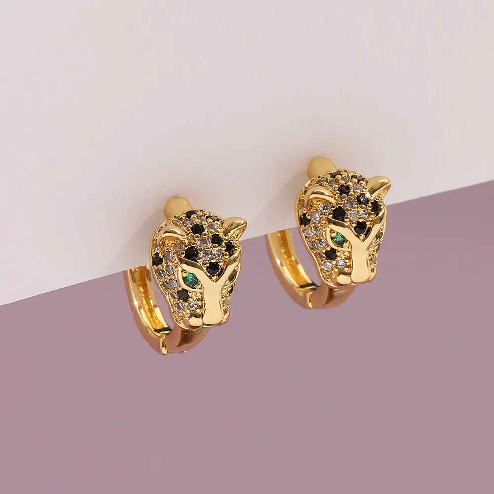 Anting-anting zirkon berlapis tembaga wanita, 1 pasang anting-anting cantik motif macan tutul