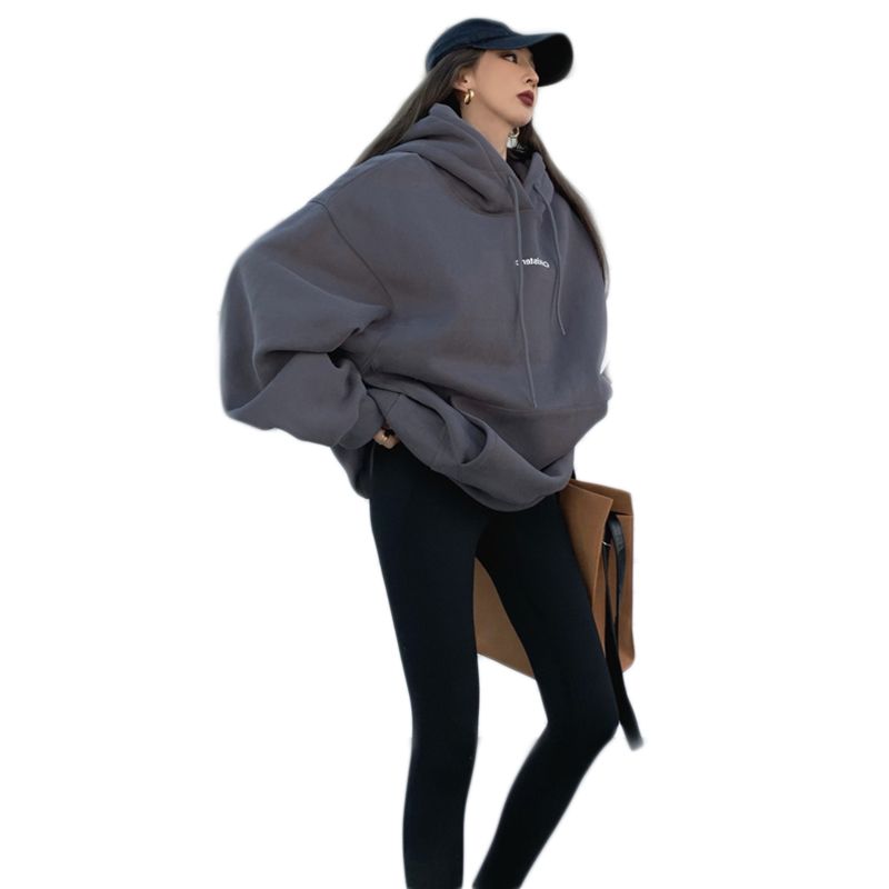 Women's Fleece Lined Hoodie Thickened Retro Design Street Sle Outerwear Chic Korean Version Large Size Autumn Winter Sweats...