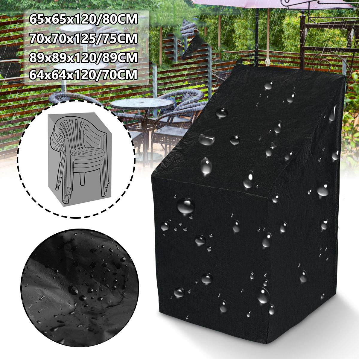 Funda apilable para silla de exterior impermeable, 210D lluvia nieve polvo a prueba de viento, Anti-UV, funda para silla de jardín al aire libre