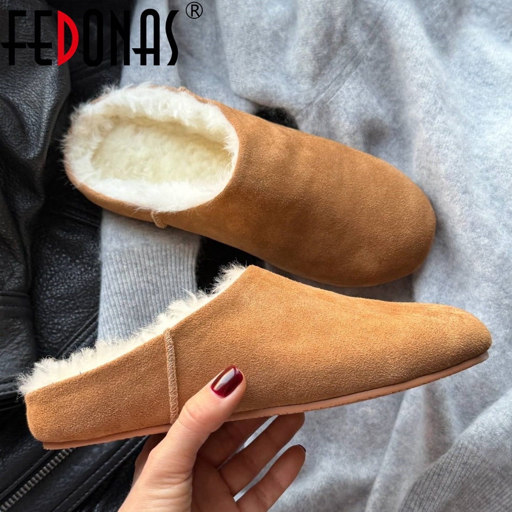 FEDONAS/женские шерстяные зимние туфли на плоской подошве и платформе, уличные теплые меховые тапочки, модные зимние туфли с круглым носком
