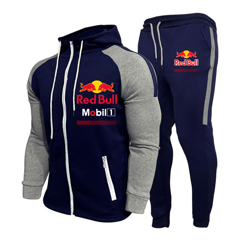 Red Bull Men's Racing Suit Outdoor Quick-Drying Comfortable Oversized Hooded Jacket Fitness Sweatpants Two-Piece Training Set