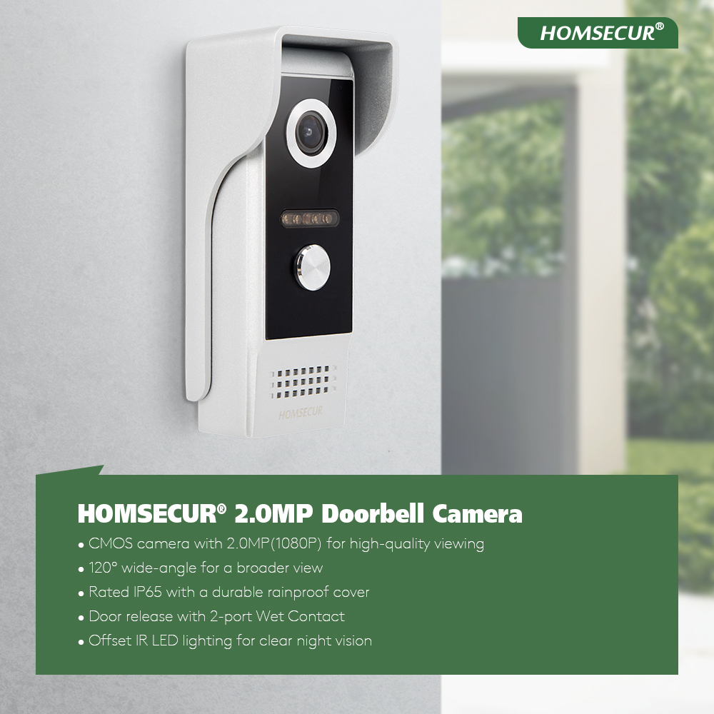 Câmera de campainha HD IP65 à prova d'água de 4 fios 120 °   Grande Angular para HOMSECUR Tuya WiFi Smart 1080P Sistema de interfone de vídeo porteiro