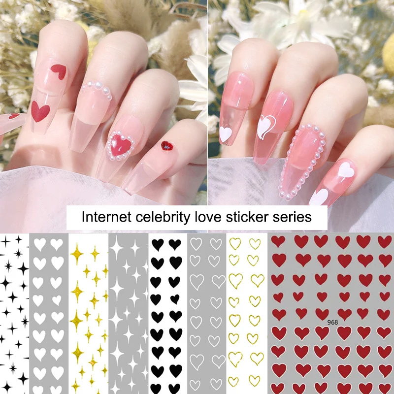 3 hojas de pegatinas de uñas de corazones, calcomanías autoadhesivas de corazón para uñas naturales y uñas acrílicas, decoración de uñas de corazón para Na