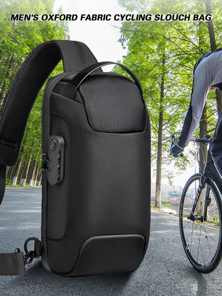 Bolsa transversal masculina esportiva à prova d'água com design de carro e motocicleta, ande capacidade, proteção por senha.