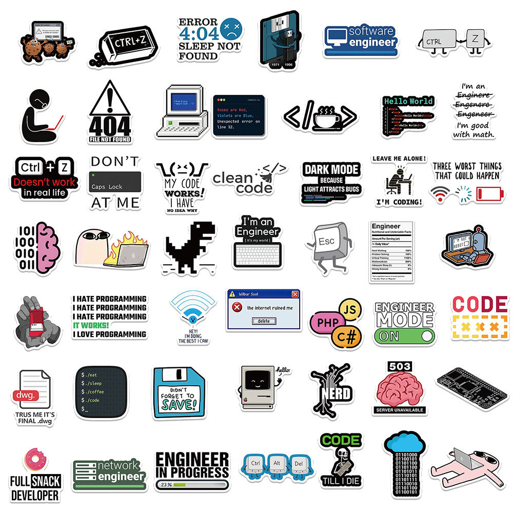 50/100 Uds. Pegatinas de programación de Hacker de red dibujos animados divertidos IT ingeniero pegatina de ordenador equipaje portátil guitarra teléfono calcomanías