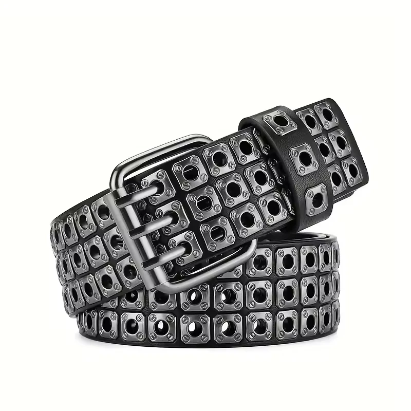 Ceinture pour femmes, perles carrées à la mode, clous en saule, trois yeux d'échappement, Punk Street Cool, ceintures personnalisées pour hommes et femmes