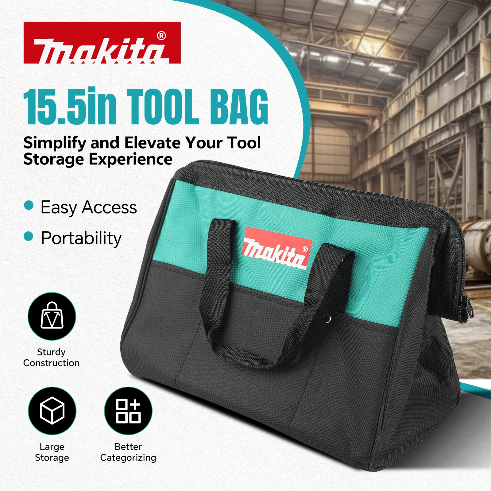 Makita DGA404 angle grinder tool kit, brushless motor, for metal processing, with ergonomic handle and portable transport bag