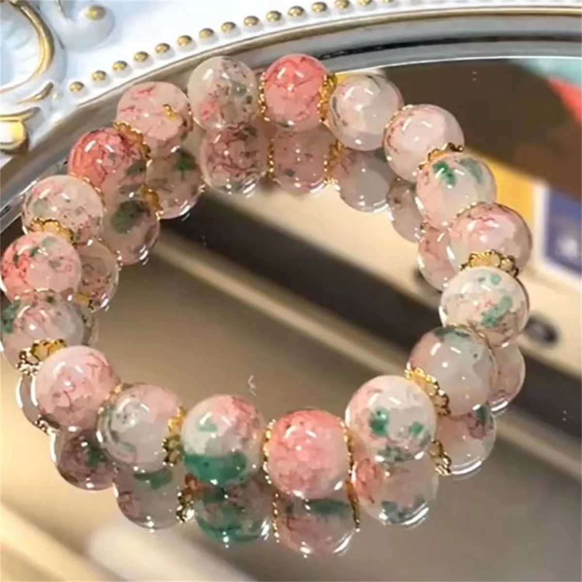 Nueva moda Y2K dulce pulsera de flor de cerezo para mujer exquisita elegante flor pulsera de cuentas de cristal chica regalo de joyas de fiesta
