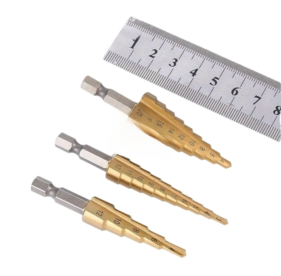 Punta da trapano a gradino con scanalatura dritta da 3 pezzi 3-12mm 4-12mm 4-20mm 4-32mm Set di strumenti per forare fori in legno e metallo