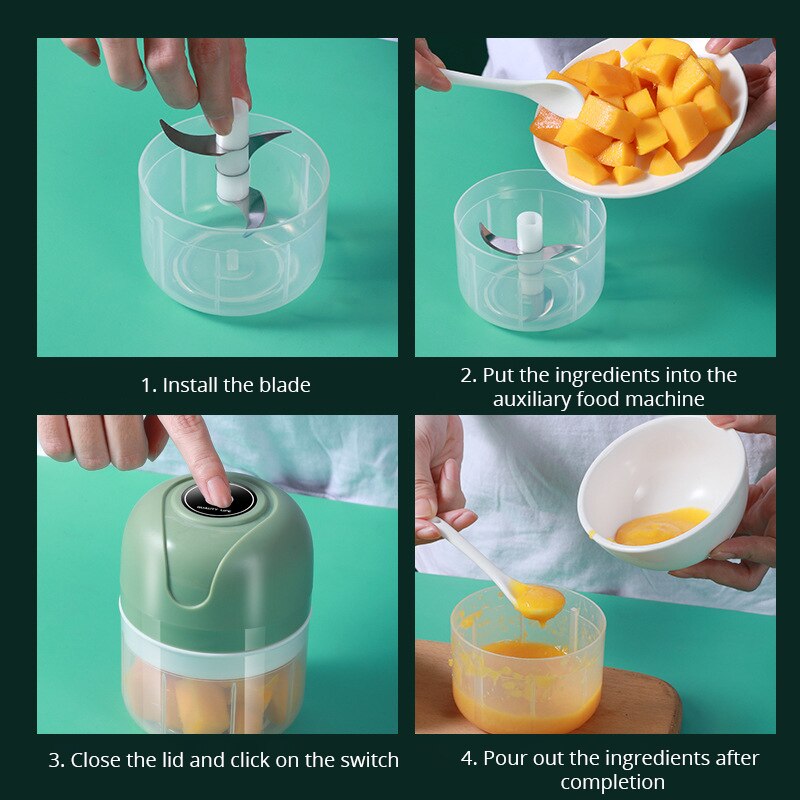 1pc Green/White Electric Kitchen Garlic Chopper Large Capacity MultiFunctional Mashed Garlic Minced Meat Chopped Ginger Grinder