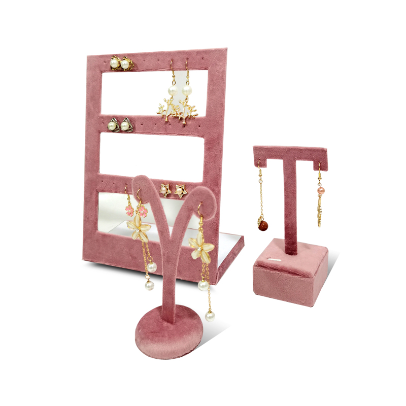 High End กํามะหยี่สีชมพูเครื่องประดับ Props แหวนต่างหูสร้อยคอสร้อยข้อมือถาด Organizer เครื่องประดับ Store หน้าต่าง