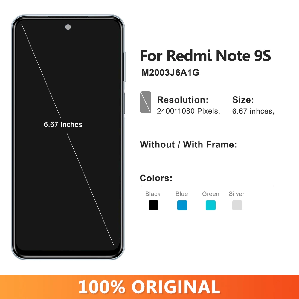 AMOLED Display for Xiaomi Redmi Note 9S Lcd M2003J6A1G Display Touch Screen with Frame for Redmi Note 9 Pro Screen Replacement