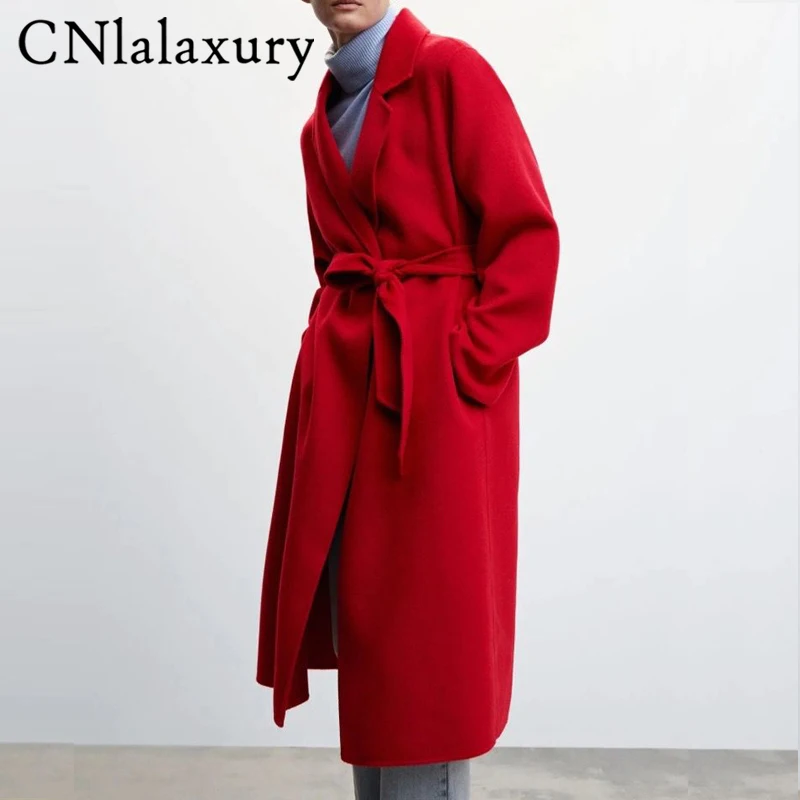 CNlalaxury 新しい女性ウールコート女性のクラシックレトロルーズロングウールコート女性のファッションストリートブレンドオーバーコート
