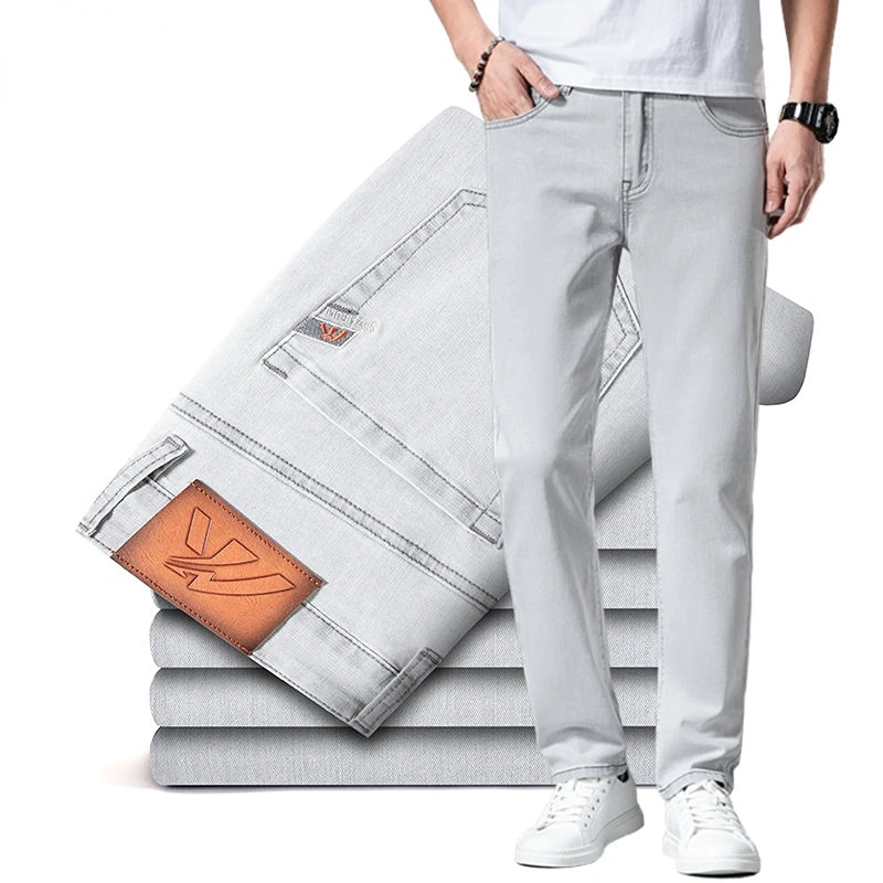 2023 y2k streetwear Primavera Verano vitalidad juvenil pantalones vaqueros rectos finos para hombres pantalones elásticos de algodón ligeros