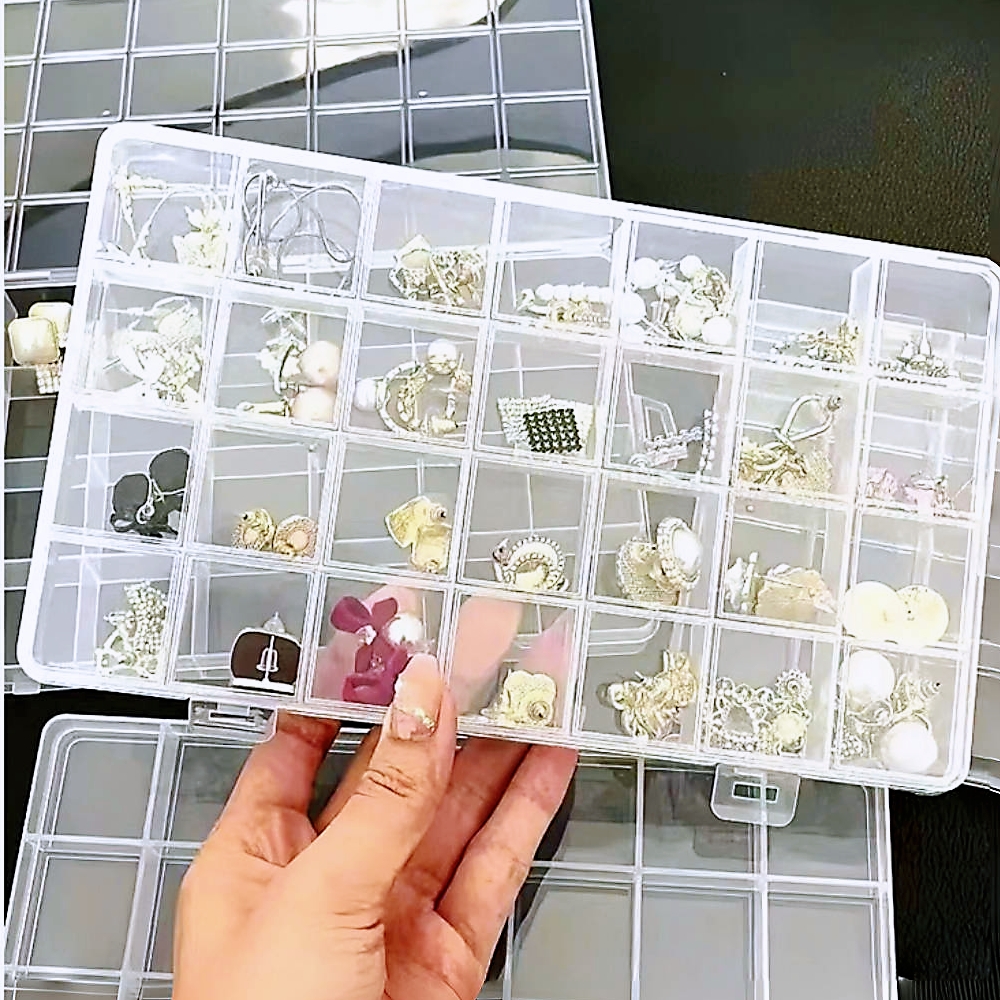1 PC/28 固定グリッド収納ボックス透明プラスチックポータブルボックス、 DIY ビーズリングイヤリングネックレスジュエリー包装オーガナイザー