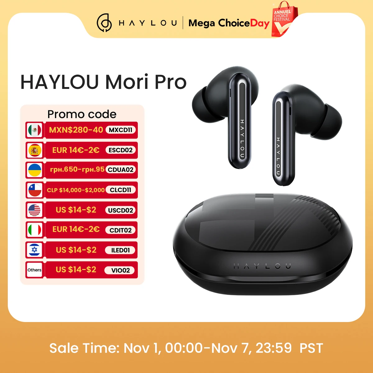 Наушники HAYLOU Mori Pro Bluetooth 5,4 —43 дБ ANC, наушники с активным шумоподавлением, 6 микрофонов, беспроводные наушники, срок службы батареи 35 часов