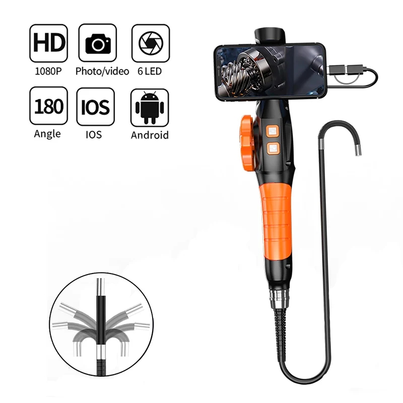 Cámara de inspección endoscópica articulada bidireccional con lente pequeña de 6,4mm cámara boroscopio HD 1080P para coche de plomería automotriz