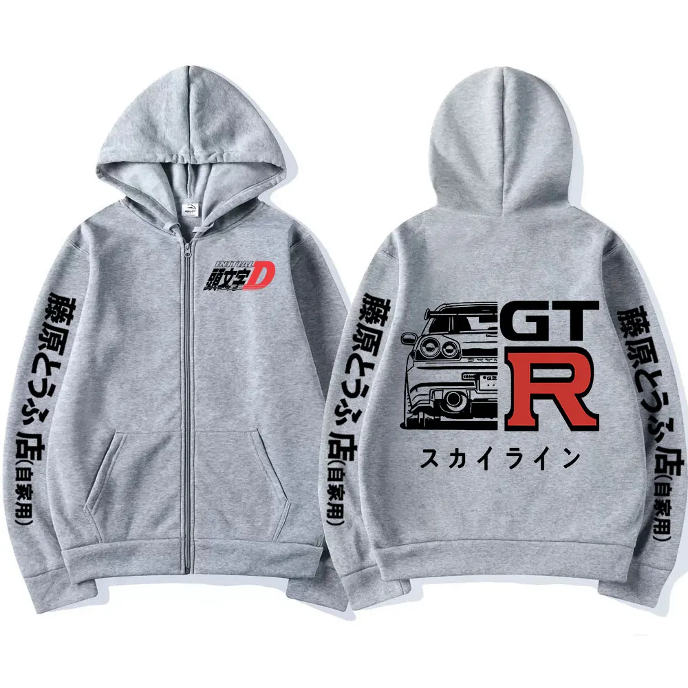 Anime Initial D Drift AE86 Zipper Hoodie Casual Vintage Zip Up Kapuzenpullover JDM Auto Übergroße Hoodies Strickjacke Jacke Mantel