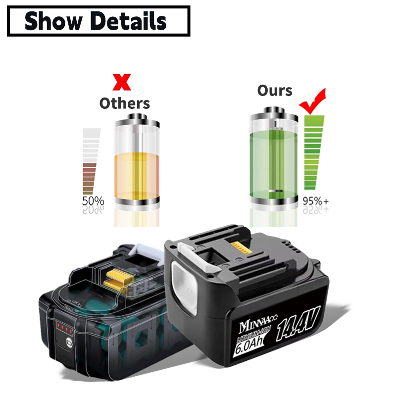 Reemplazo de batería de iones de litio de 14,4 V, 4/5/6Ah, para Makita de 14v, BL1440, LXT200, BDF340, TD131D, con cargador LED