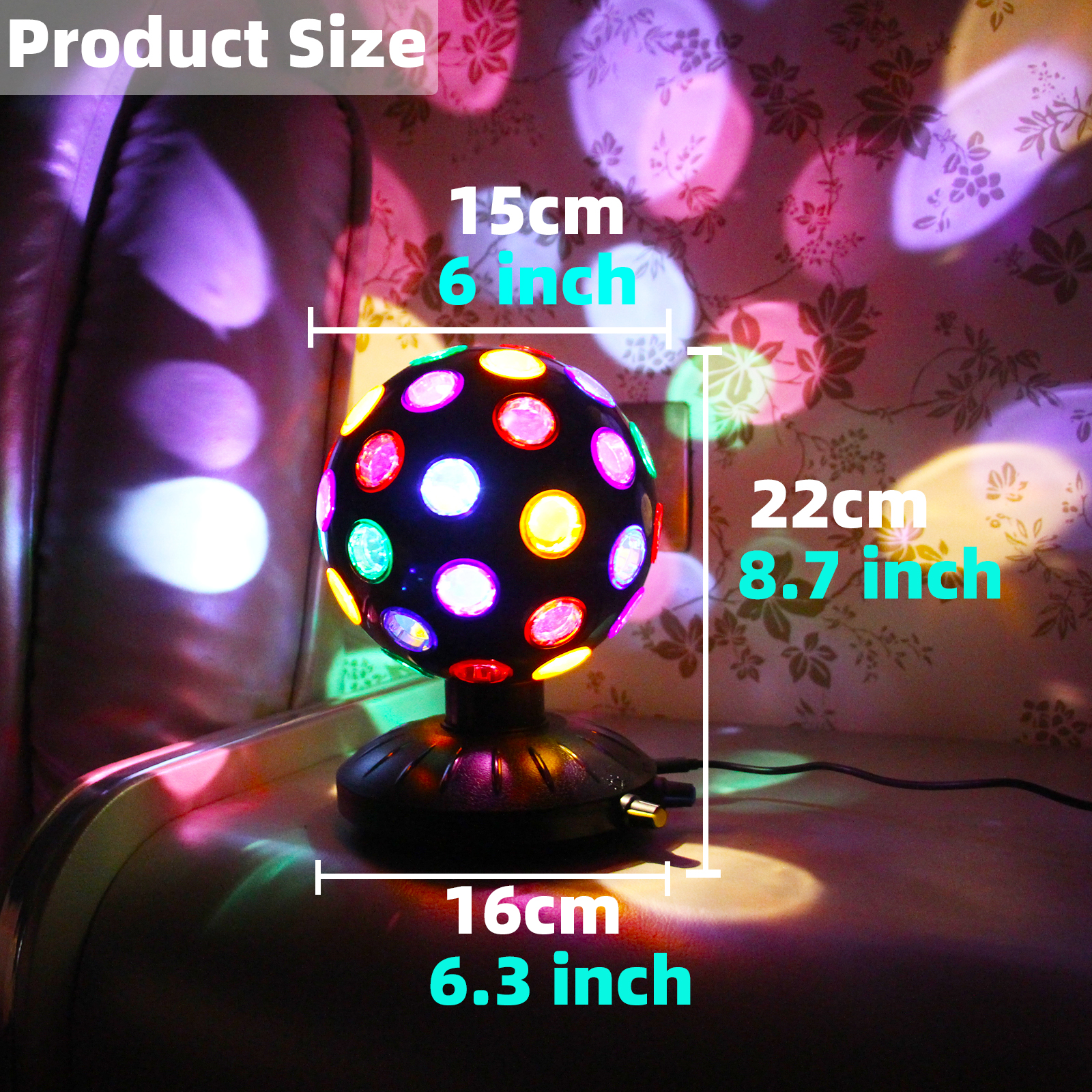 ลูกบอลดิสโก้ปั่นไฟกลางคืน LED ไฟดีเจ 360 °   โคมไฟดิสโก้ปรับความเร็ว / ความสว่างแบบหมุนได้ (การทํางานของ USB / แบตเตอรี่)