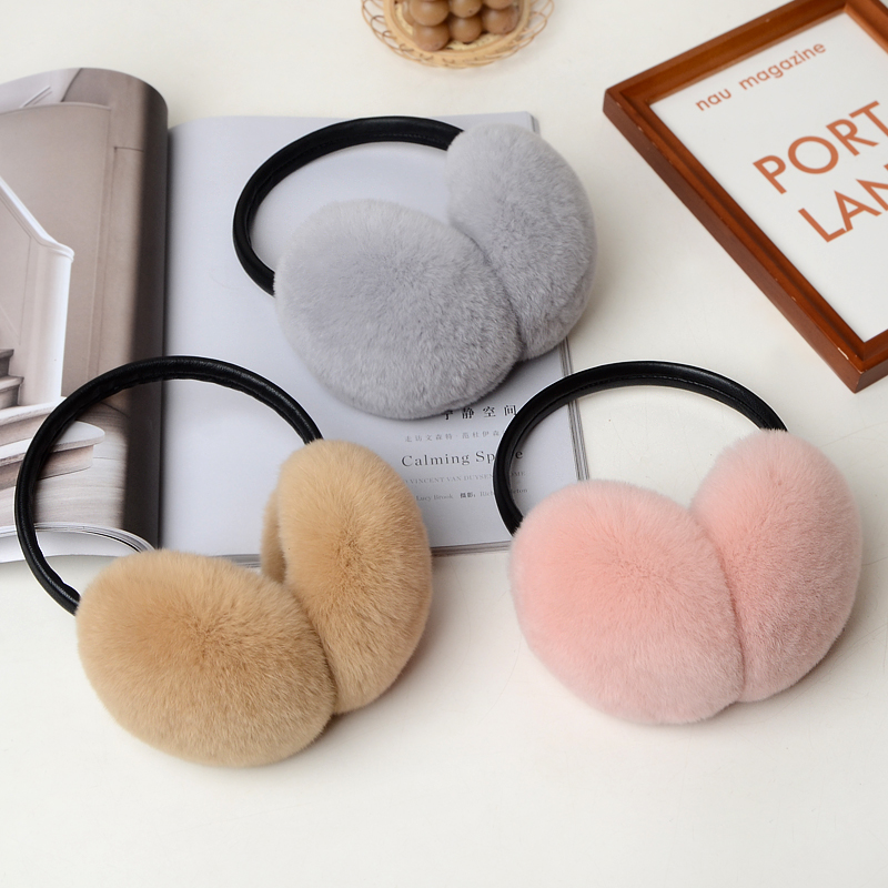 Orejeras de piel de conejo Rex para mujer, orejeras cálidas para otoño e invierno y envolturas para los oídos, cubierta para las orejas de piel Simple y genuina, calidez para las orejas