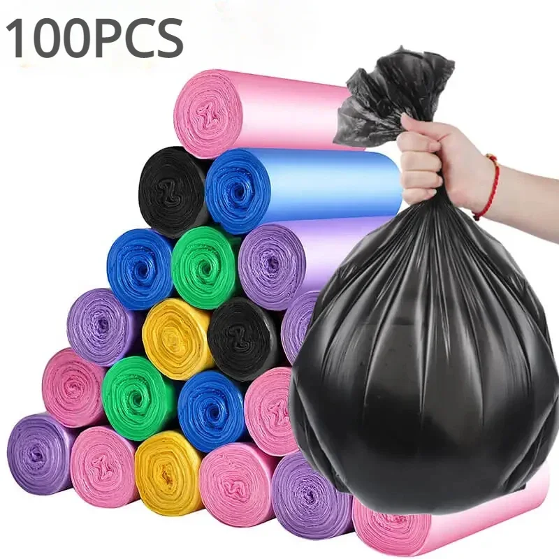 100 Uds. Bolsas de basura desechables gruesas de colores mezclados almacenamiento de cocina bolsas de revestimiento para cubo de basura protegen la privacidad bolsa de basura de plástico