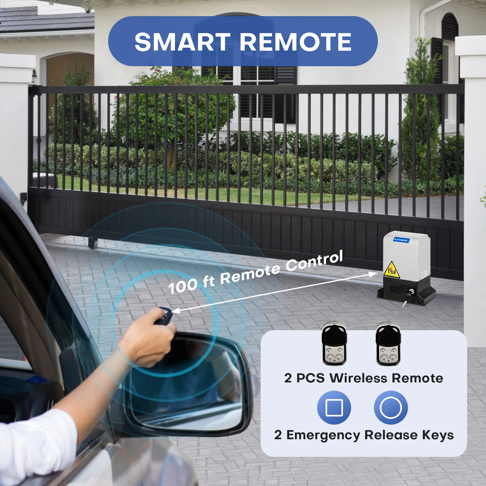 ROOMARK Automatic Sliding Gate Opener Kit Electric Operate Rack Driven Motor 1800 lbs 2 Remote Controllers Smart Home for Garden