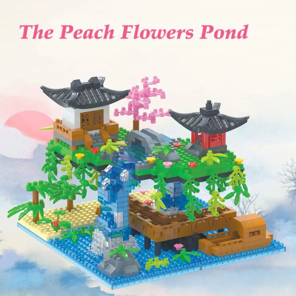 688 + PCS Piscina de flor de pêssego, kit de construção em miniatura, brinquedo de construção criativo, material ABS, modelo educacional DIY, presente perfeito.