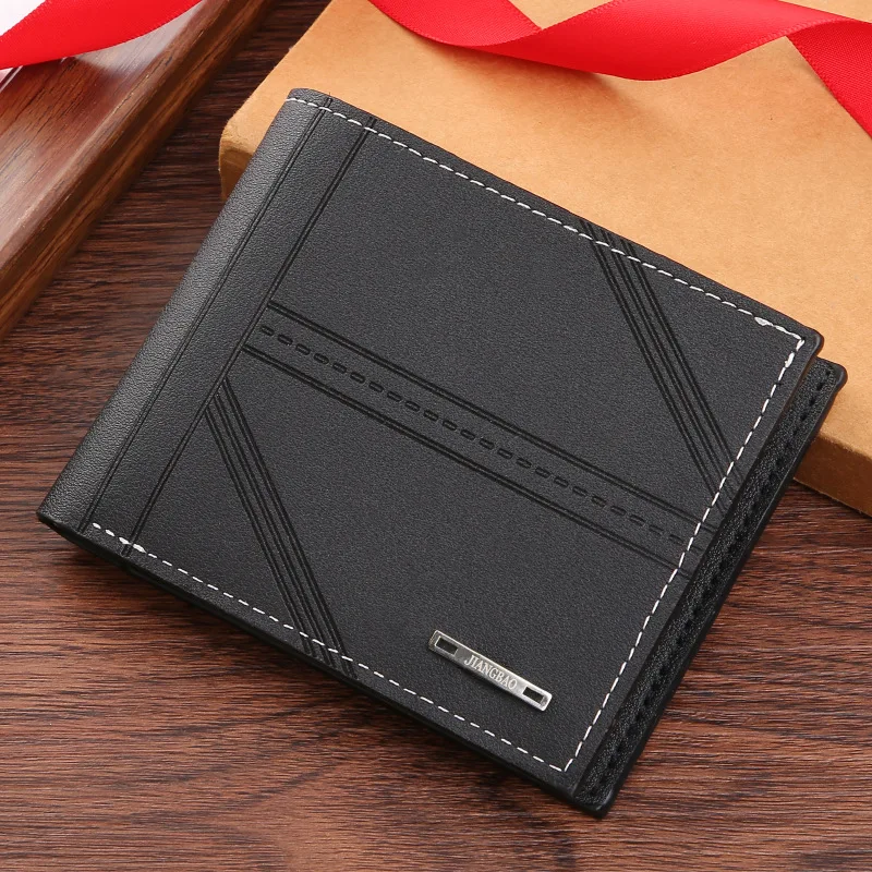 Cartera corta de cuero suave para hombre, billetera de negocios Horizontal, tarjetero de identificación de crédito, monedero plegable, moda juvenil