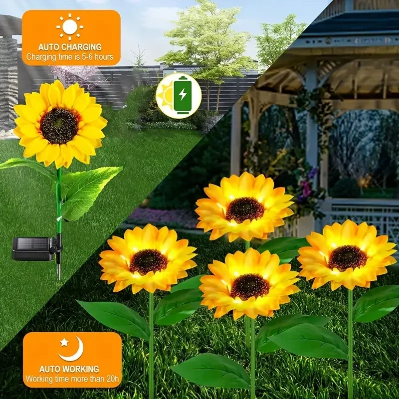 Lampe Solaire LED Imperméable à Motif Tournesol, Éclairage d'Extérieur, Luminaire Décoratif de Paysage, Idéal pour un Jardin