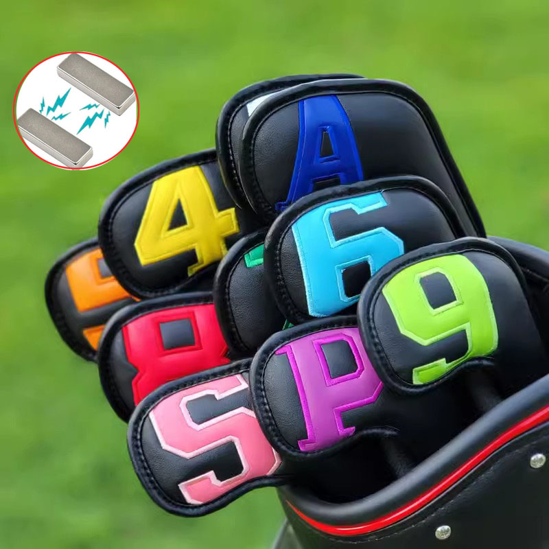10Pcs 마그네틱 골프 아이언 웨지 하이 엔드 골프 아이언 헤드 커버 아이언 헤드 커버 커버 3-9 ASP 10pcs 6 색 골프 액세서리