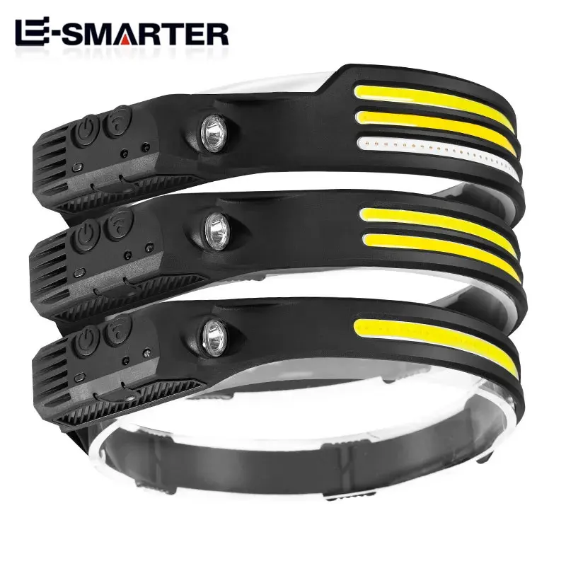 USB wiederaufladbare Stirnlampe, Induktionsscheinwerfer, COB-LED-Sensor, Stirnlampe, eingebauter Akku, Taschenlampe, 5 Beleuchtungsmodi, Scheinwerfer