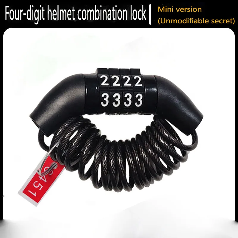 Motorcycle Bicycle Anti-Theft Chain 4-Digit Password Combination Helmet Lock Safety Portable Cable Lock Durable Wire Rope