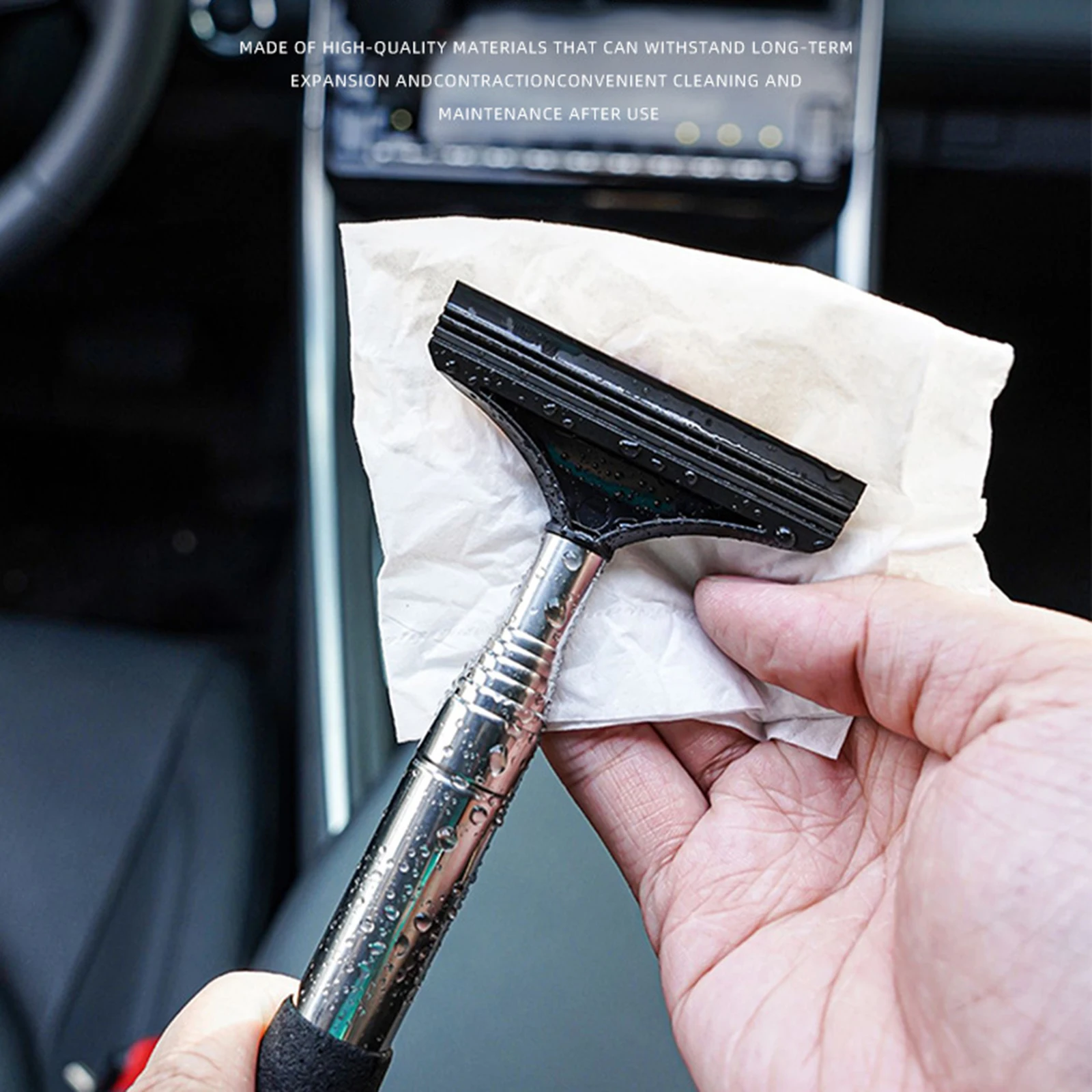 Essuie-glace de rétroviseur de voiture en acier inoxydable, télescopique à longue poignée, nettoyeur de raclette de rétroviseur automatique pour le nettoyage de la porte vitrée de la douche