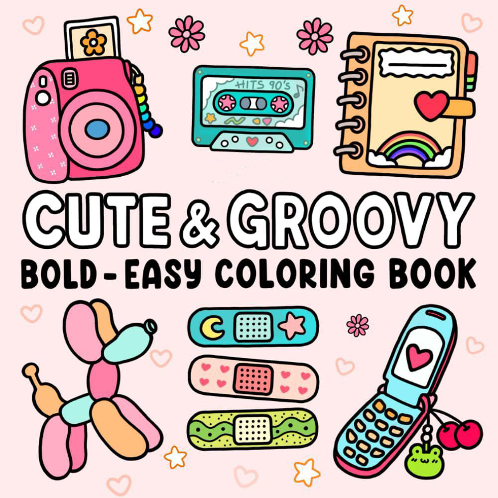 Livro para colorir para adultos e adolescentes Tema de Halloween com criaturas assustadoras adoráveis em GROOVY CUTE para presente de relaxamento