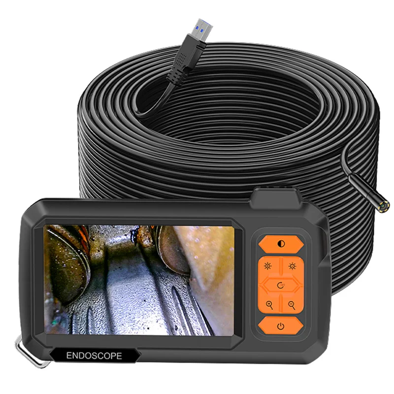Câmera endoscópica 4.3 Polegada tela substituível 1-100 metros cabo rígido hd1080p 8mm lente inspeção de tubulação usb boroscópio led 2600mah