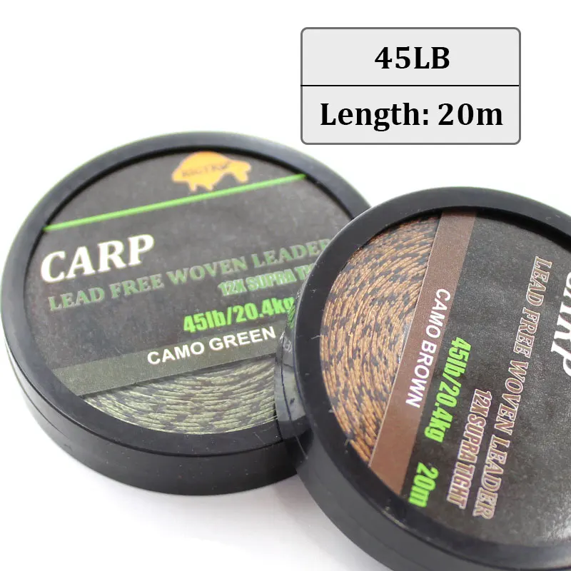 Línea de pesca de carpa de 20m, línea líder de carpa trenzada sin núcleo de plomo, línea principal verde de camuflaje Leadcore para aparejo de carpa, aparejo de helicóptero Chod