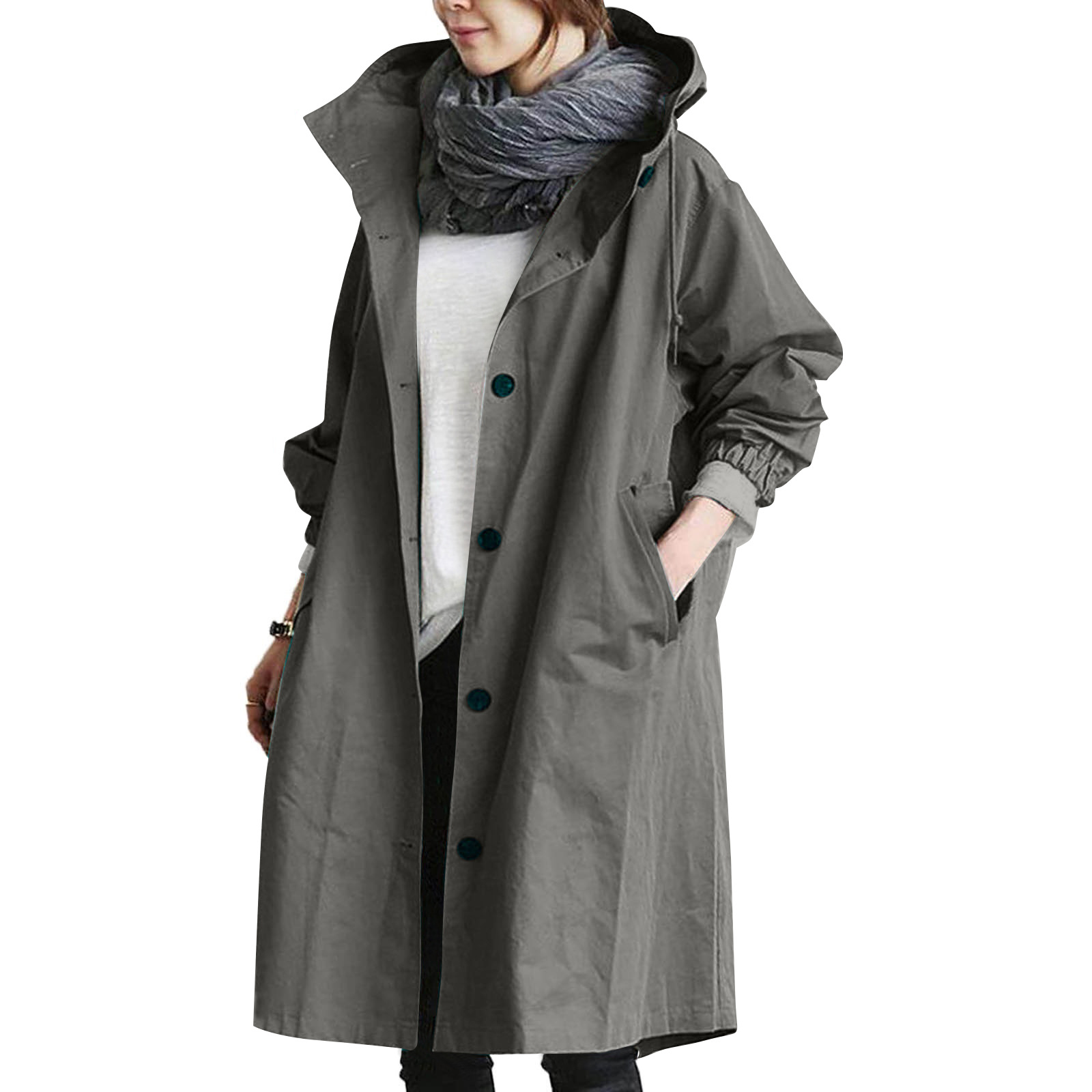 Frühling Und Herbst Casual Koreanische Mode Mit Kapuze Mid-Länge Mantel Lose Winddicht Jacke frauen Windjacke Einfarbig Tasche