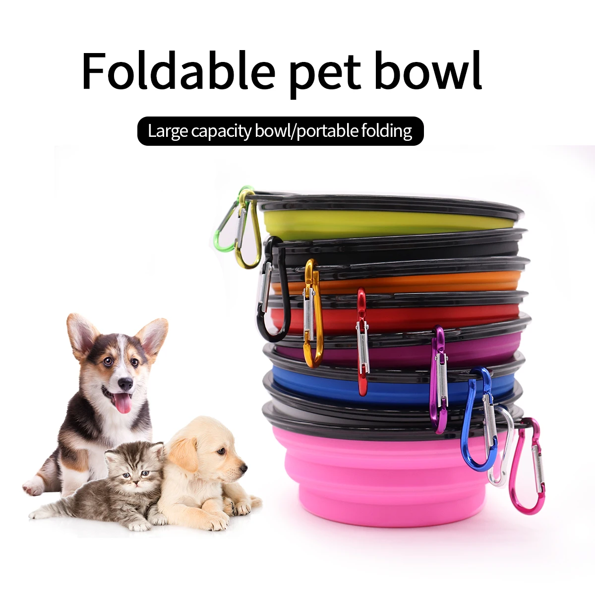 Ciotola per cani pieghevole TPR |   Piatto d'acqua pieghevole per alimenti per animali domestici |   Flessibile, senza BPA e portatile per i viaggi