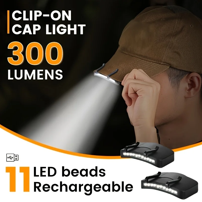 Torcia portatile super luminosa a 11 LED con clip per cappello, per pesca notturna, campeggio, escursionismo all'aperto, alimentata a batteria 3 AAA