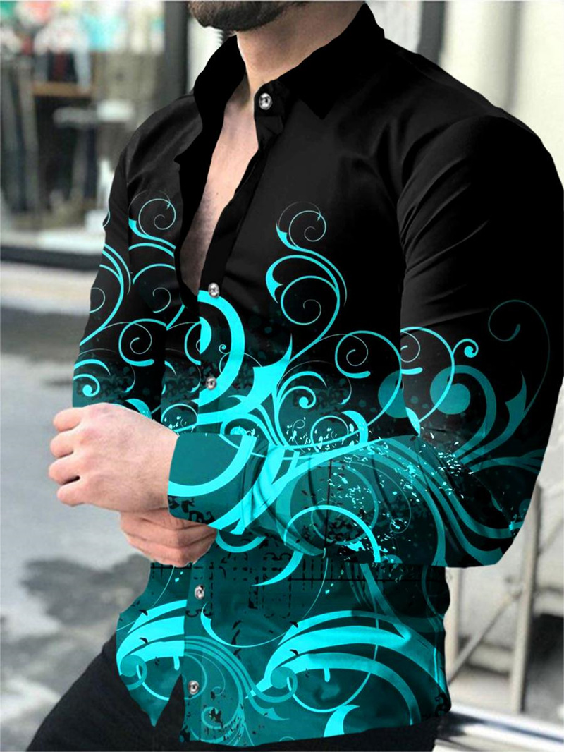 Camisa de manga larga a la moda para hombre, diseño de tendencia, camisas de lujo con cielo estrellado, camisa informal de calle social para hombre, solapa de manga larga 2023