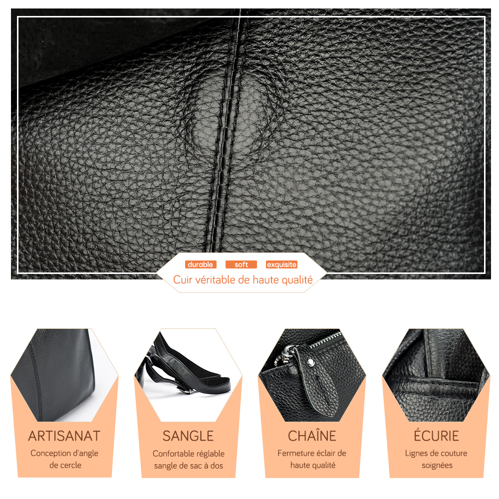 Zency elegante preto branco couro genuíno mochila feminina a ++ qualidade anti-roubo grande capacidade mochila de viagem designer