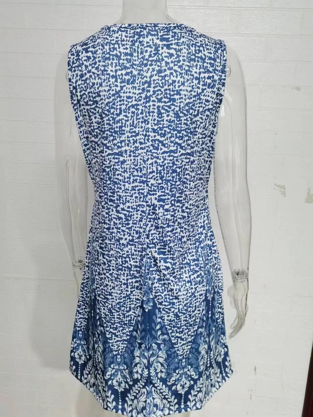 Damen-Kleid mit mittlerem Rock, lässig, Rundhalsausschnitt, ärmellos, bedruckt