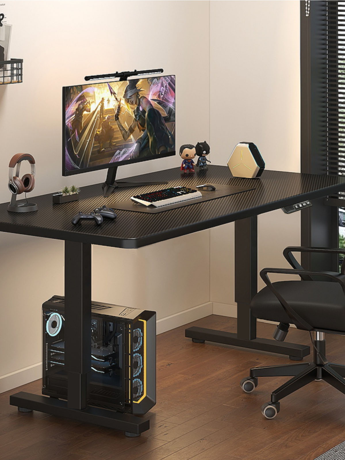 Electric Computer Table Vertical Desk Workstation Integrated Style Desktop Belt Lifting and Lowering Function Computer Desk  140x70cm