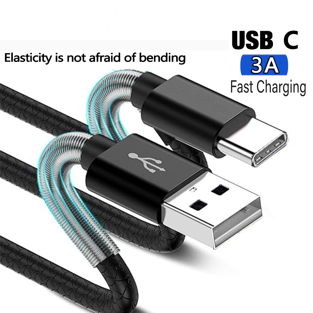 Cavo USB A a tipo C con sincronizzazione della data 3A Cavo caricabatterie con elasticità TPE a ricarica rapida per telefono cellulare Samsung Huawei Android Typec 1M