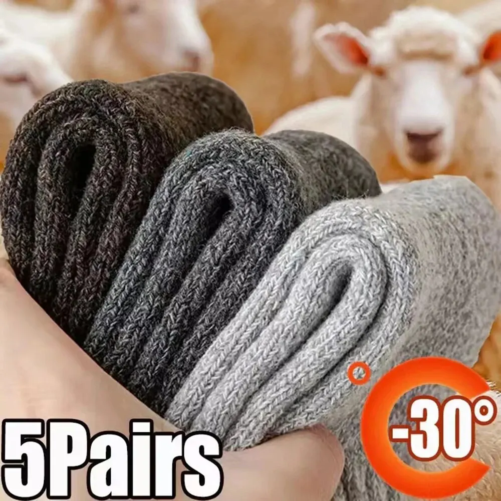 5 pares Otoño Invierno hombres calcetines de lana gruesos mujeres toalla mantener caliente calcetines de Color sólido calcetines cortos de Cachemira suave resistentes al frío