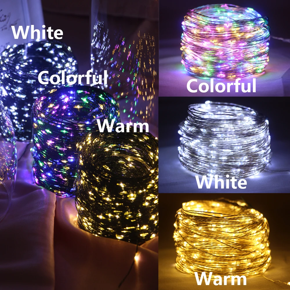 50M 100M LED Luci della stringa Filo d'argento Lucine Ghirlanda per Capodanno all'aperto Festa di Natale Strada Decorazione dell'albero di casa